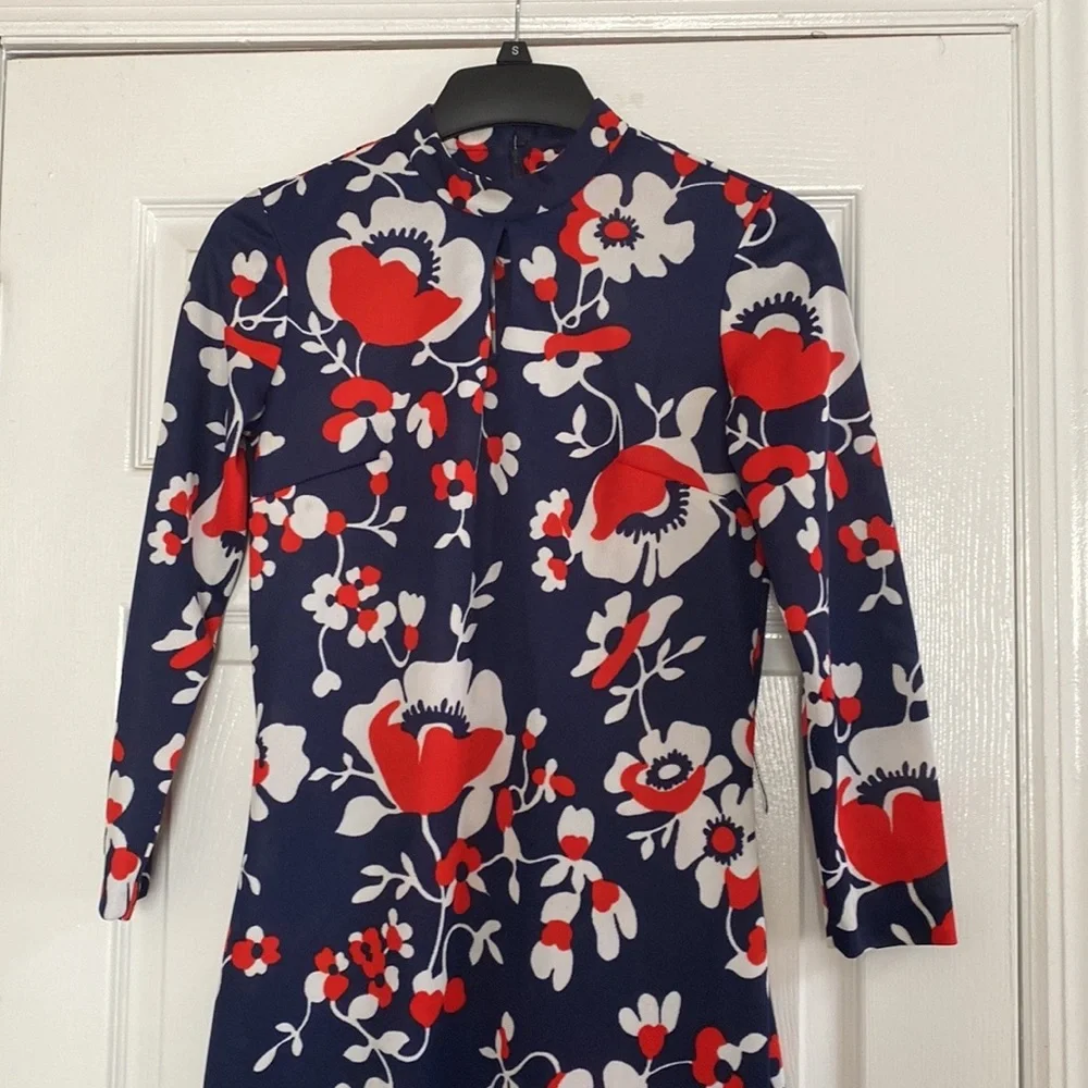 VTG 60’s Red White Navy Blue Floral Print Hawaiian Maxi Dress - Picture 2 of 16